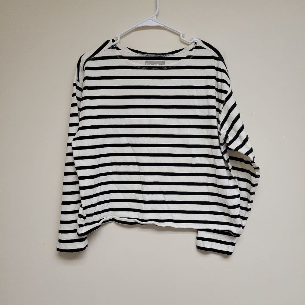 Everlane White And Black Stripe Blouse large